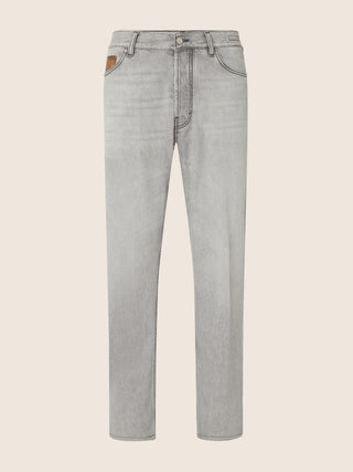Sean Regular-Straight 5 Pocket Jeans in Light Grey Cotton and Lyocell Denim