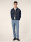 Bobby Slim Chino Pants in Periwinkle Stretch Linen and Cotton Chevron | Jacob Cohën