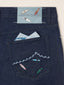 Bard Regular-Slim 5 Pocket Jeans in Dark Blue Super Stretch Denim with Surf Motif | Jacob Cohën