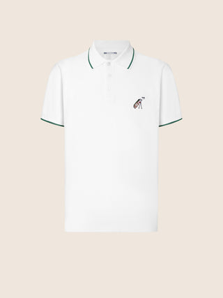 Sport Capsule Polo Shirt in White Comfort Cotton Piqué with Golf Embroidery