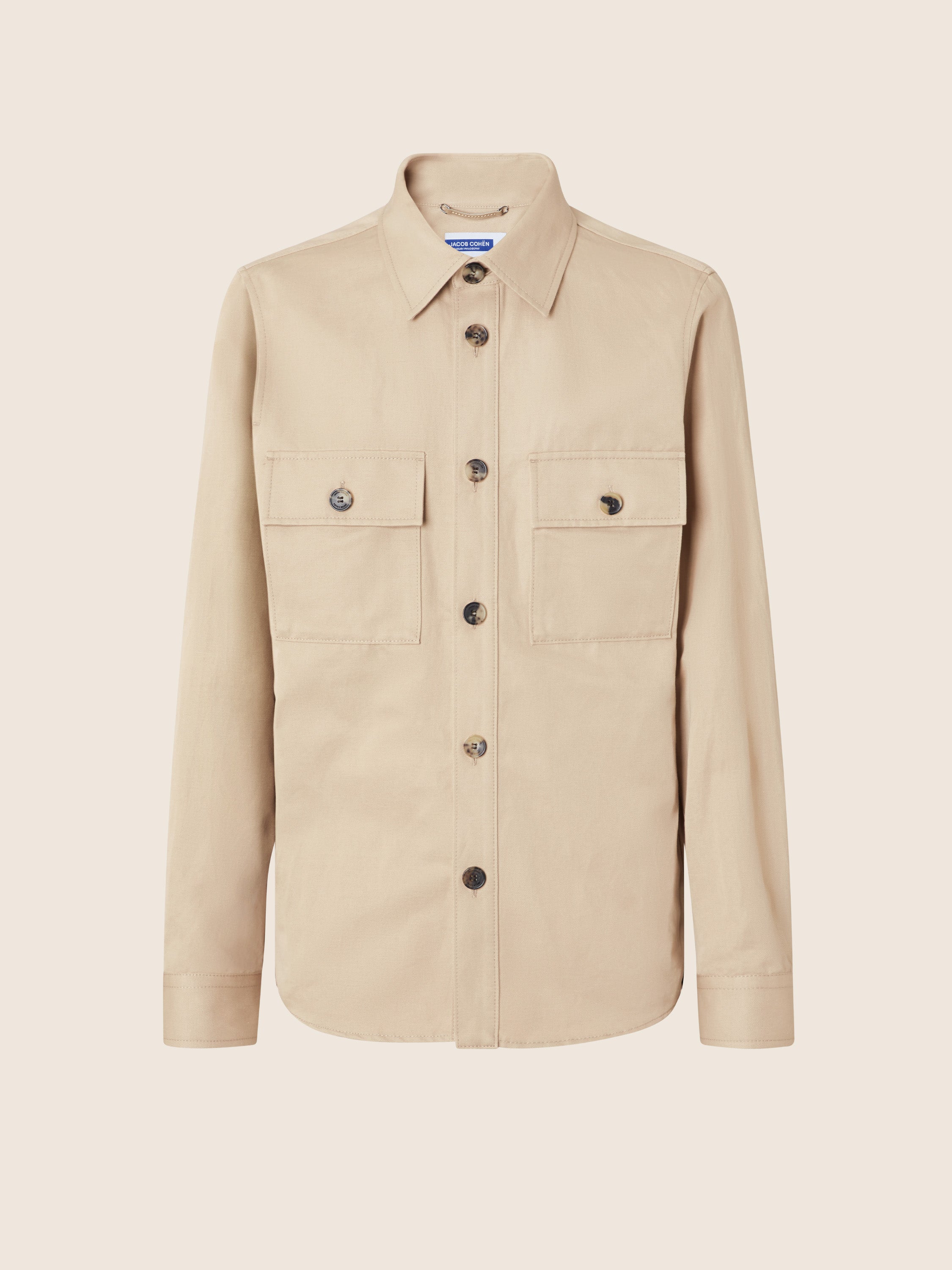 Overshirt in Dark Beige Cotton and Linen Drill Jacob Cohën