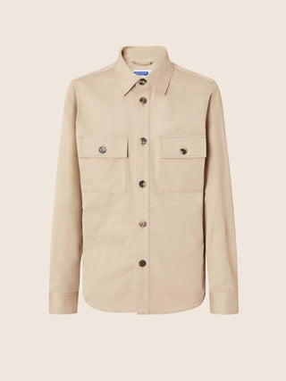 Overshirt in Dark Beige Cotton and Linen Drill