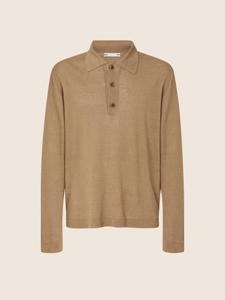 Light Camel Pure Linen Polo Shirt