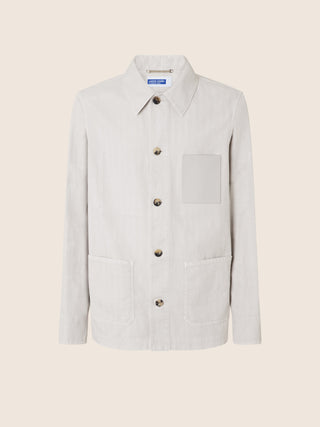 Overshirt in Pearl Grey Stretch Cotton and Linen Herringbone