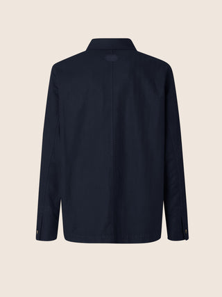 Overshirt in Herringbone Stretch Cotton and Linen