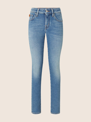 Kimberly Skinny 5 Pocket Jeans in Medium Blue Power Stretch Denim with Vintage Wash