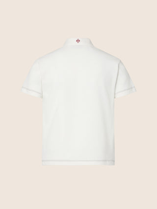 Cream polo shirt in jersey with tennis embroidery