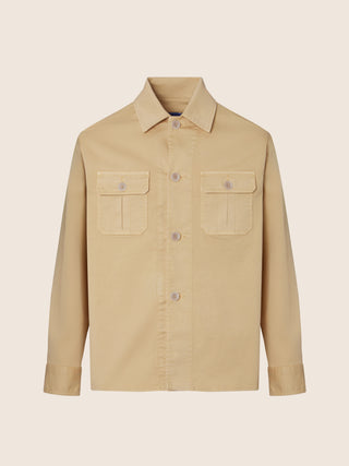 Overshirt in beige gabardine with logo print