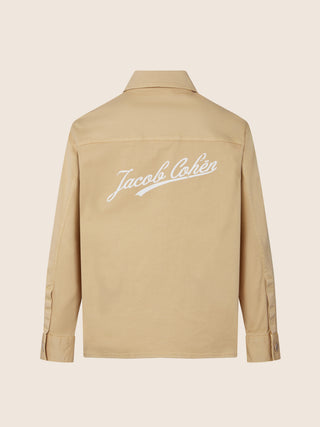 Overshirt in beige gabardine with logo print