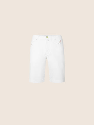 Nicolas Sport Capsule Slim Bermuda Shorts in White Stretch Gabardine