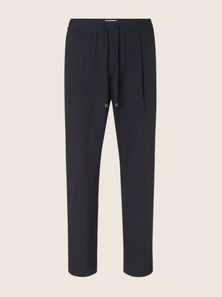 Hose Daniel Chino Carrot aus dunkelblauem Stretch-Nylon-Twill