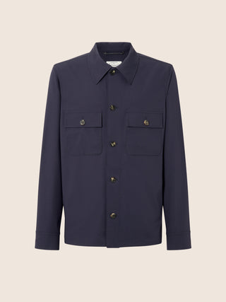 Lightweight Overshirt in Dark Blue Nylon Stretch Twill