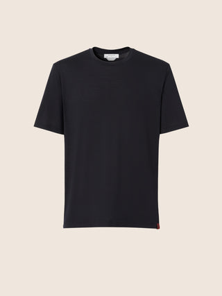 Crewneck T-shirt in Mélange Blue Merino Wool Jersey