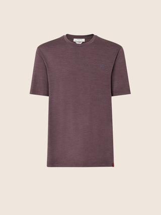 Crewneck T-shirt in Mélange Burgundy Merino Wool Jersey