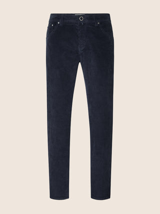 Scott Slim Carrot 5 Pocket Pants in Navy Blue Stretch Corduroy Soft Denim in Cotton and Modal