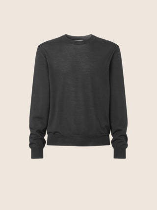 Crewneck Sweater in Mélange Dark Grey Wool and Silk Blend