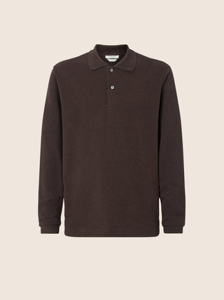 Rust Brown Cotton Piquet Long-Sleeve Polo Shirt