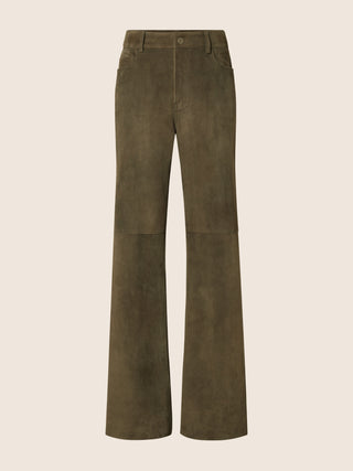 Hailey Relaxed 5 Pocket Pants in Dark Khaki Suede Leather