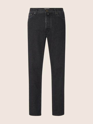 Sean Relaxed-Straight 5 Pocket Jeans in Black Cotton and Lyocell Denim with Rinse Wash