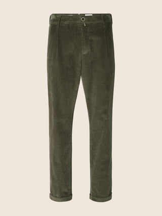 Pantalone chino Henry cropped slim in velluto a coste stretch di cotone e modal verde scuro