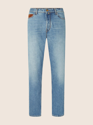 Sean Relaxed-Straight 5 Pocket Jeans in Light Blue Pure Cotton Denim