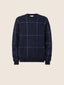 Crewneck Sweater in Wool and Mohair with Blue Check Pattern | Jacob Cohën