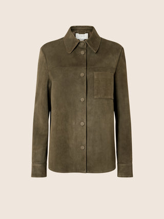 Overshirt in Dark Khaki Suede