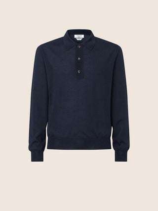 Long Sleeve Top in Navy Blue Wool and Silk Blend