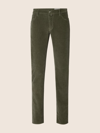 Bard Regular-Slim 5 Pocket Pants in Dark Green Stretch Corduroy