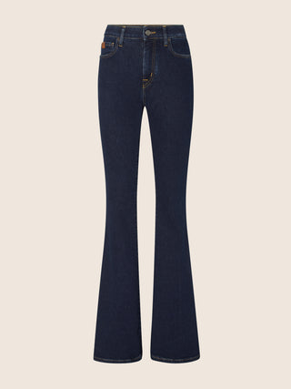 Victoria Flared 5 Pocket Jeans in Dark Blue Power Stretch Denim