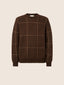 Crewneck Sweater in Wool and Mohair with Brown Check Pattern | Jacob Cohën