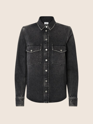 Western Shirt in Black Cotton and Lyocell Denim