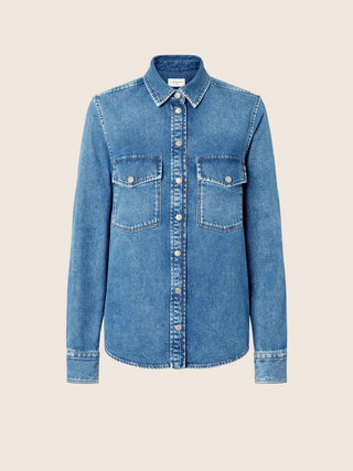 Western Shirt in Medium Blue Light Denim