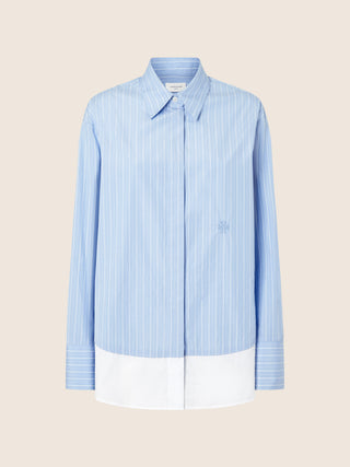 Oversize Popeline Shirt in Azure Striped Cotton Poplin