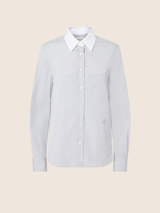 Regular Fit Shirt in Grey Striped Cotton Poplin