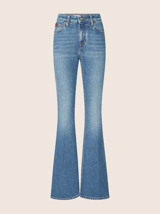 Victoria Flared 5 Pocket Jeans in Light Blue Cotton and Lyocell Comfort Denim
