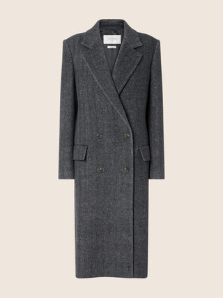 Coat in Grey Brushed Wool Cloth with Herringbone Motif