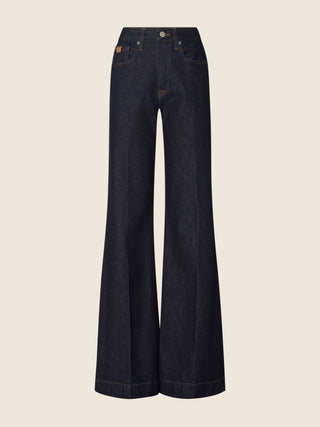 Jackie Palazzo 5 Pocket Jeans in Dark Blue Cotton Denim with Rinse Wash