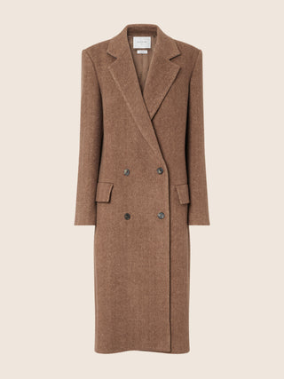 Coat in Nut-Brown Brushed Wool Cloth with Herringbone Motif