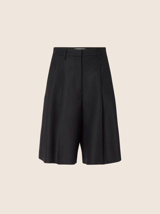 Christina Wide Bermuda Shorts in Black Wool Batavia
