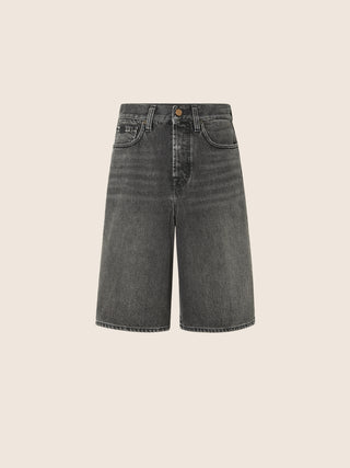 Bianca Wide 5 Pocket Bermuda Shorts in Black Recycled Cotton Denim
