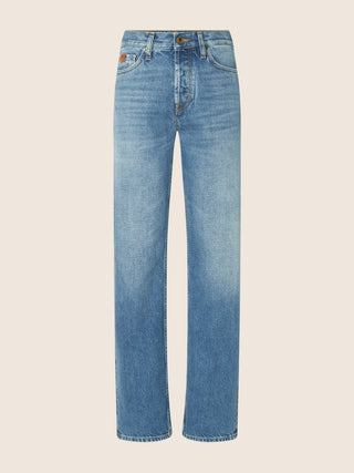 Jean Claire en denim spécial confort de coton recyclé bleu moyen, coupe straight, 5 poches