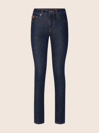 Kimberly Skinny 5 Pocket Jeans in Dark Blue Cotton and Lyocell Comfort Denim with Rinse Wash