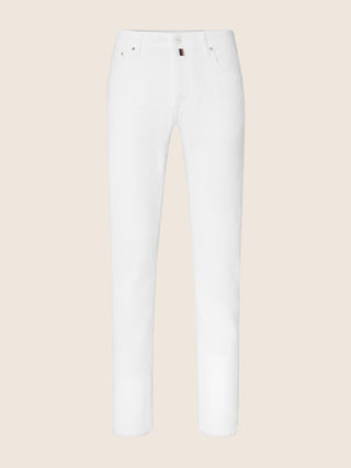 Bard Regular-Slim 5 Pocket Pants in White Stretch Corduroy