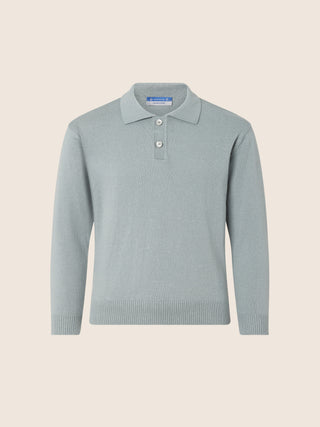 Light grey long-sleeved polo shirt in cashmere blend