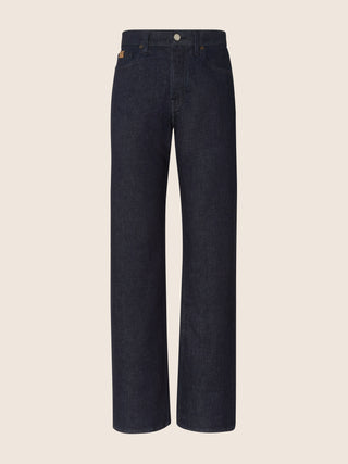 Jeans droit 5 poches Claire en denim confort bleu foncé, délavage par rinçage