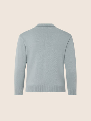 Light grey long-sleeved polo shirt in wool blend