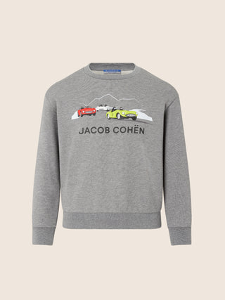 Grey mélange cotton crew-neck sweatshirt with Milano Cortina print