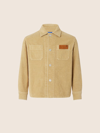 Beige terry-stitched corduroy overshirt