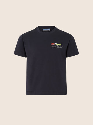 Navy blue cotton T-shirt with Milano Cortina embroidery